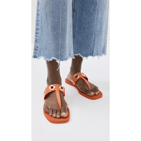 Larroude Women\'s Orange Gold Milan Grommet Thong Sandals Size 10/11 $140 MSRP‎ main image 8